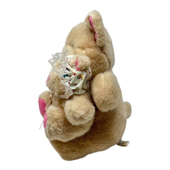 Sugar Loaf Mother Baby Pig Plush Stuffed Animal Pink Lace Polka Dot Dress Vtg - Picture 2 of 9